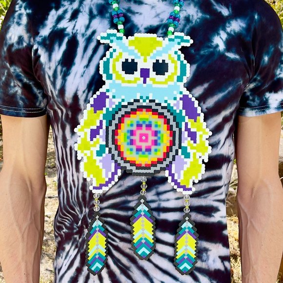 Owl Dreamcatcher Perler Necklace - Picture 1 of 3